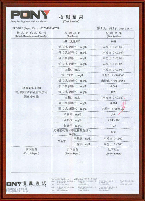 Slag test results report